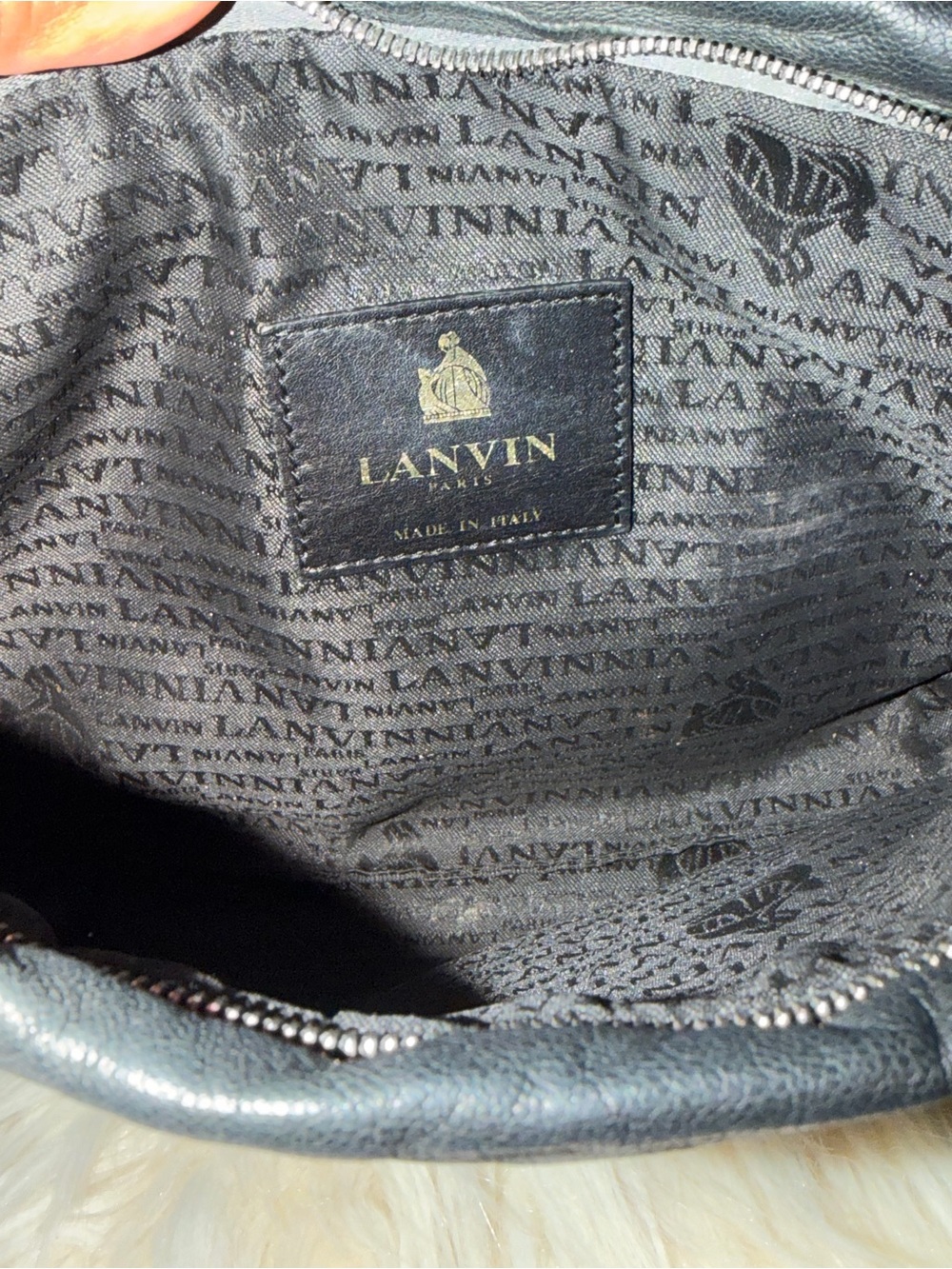 Lanvin Black Quilted Leather Wristlet with Fabric Tie - Picture 5 of 6
